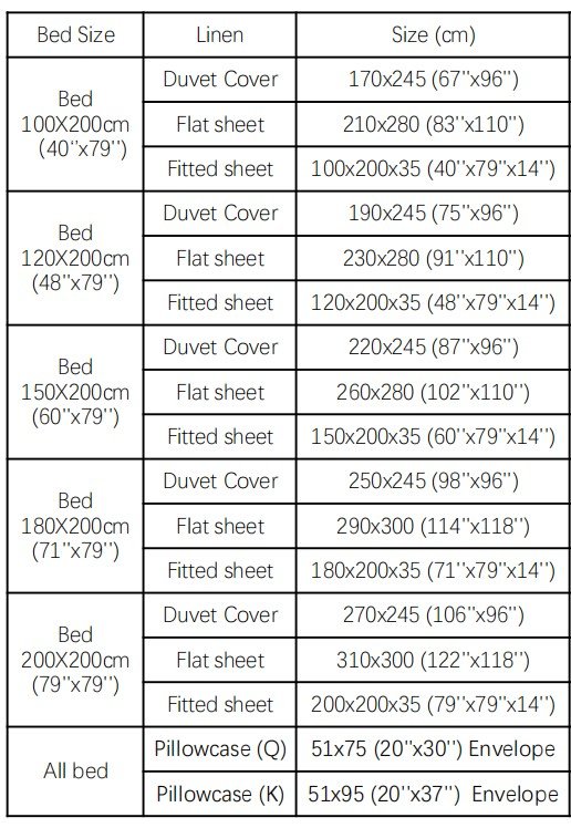 Bedding Size Guide